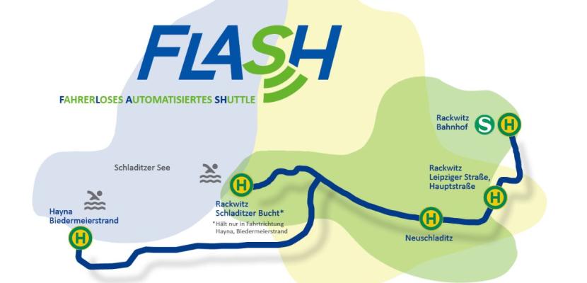 Course of the road for the driverless automated shuttle service FLASH