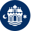 the logo of Aalborg Municipality consisting of a castle flanked by a half moon and a star