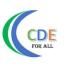 Two arcs with green and blue colors, with the letters ''CDE FOR ALL'' 