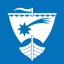 Logo of Saaremaa Municipality with a white viking boat on the blue background.
