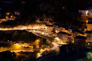 Village view from the sky in the night with few lights