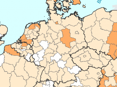 Part of a map with German regions involved in Interreg Europe