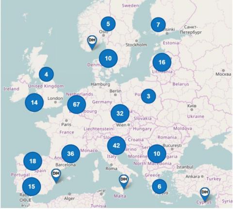 Map of Digital Innovation Hubs in Europe