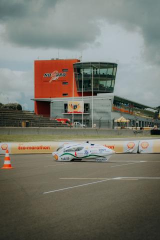 The picture shows Hydros - the vehicle developed by the Hydrogen Pollub Team, which is on the Circuit Paul Armagnac during the Eco Shell Marathon 