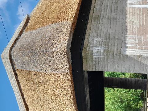 The thatched roof of the Ecolab using recyclable materials