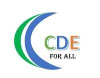 Two arcs with green and blue colors, with the letters ''CDE FOR ALL'' 