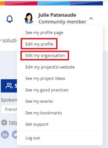 Community member menu showing where to edit profiles