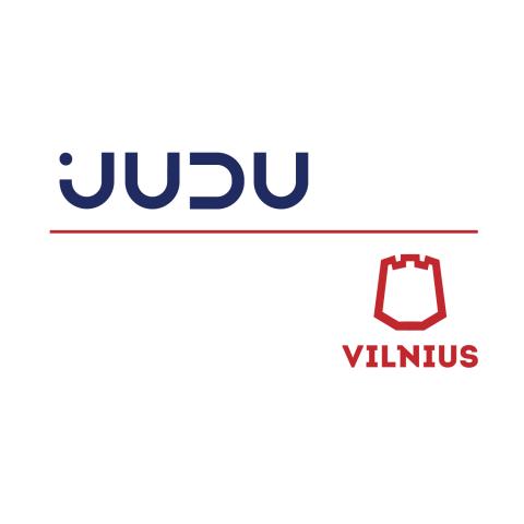 The word JUDU means "I move" in the Lithuanian language, and thus well describes the organizations mission and area of responsibilities: public transport, cycling, scootering, walking, etc. Vilnius "tower" represents Vilnius City Municitpality.