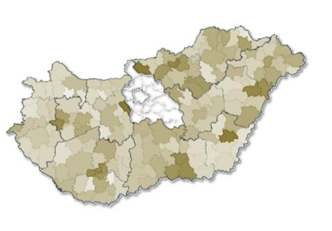 Support map for digitally less developed regions in Hungary