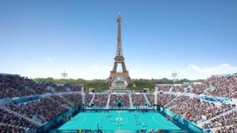 Outdoor Blind Football stadium with Eiffel Tower in the background