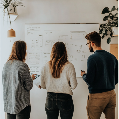 People working together on a drawing board