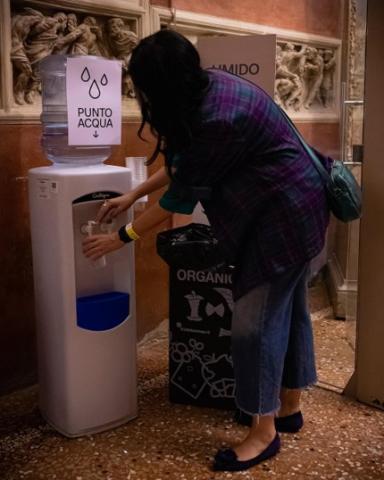 Water vending machines are available for free use during events.