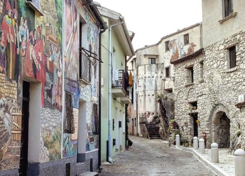 A street with wall murals