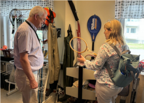 People browsing the sport equipment that can be borrowed in the leisure library