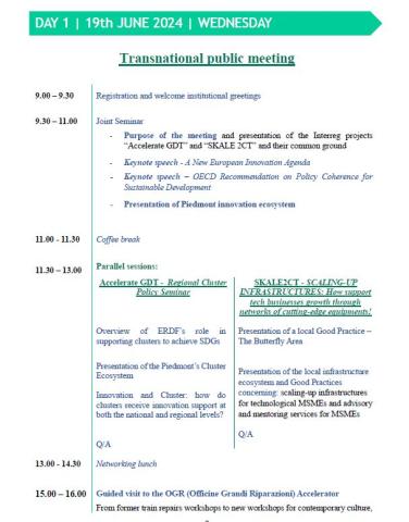 Turin Agenda Day 1