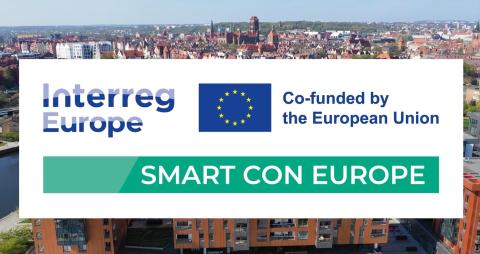 You can see a city in a background, and in front there is big logo of SMART CON EUROPE project