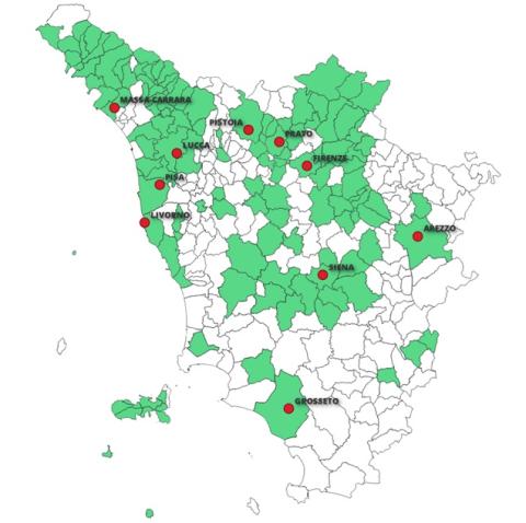 Tuscany map with cer (not exhaustive)