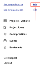 Profile editing menu Profile editing menu