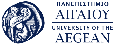 The image shows the logo of the University of the Aegean, which features the Sphinx. Next to the Sphinx, the text 'University of the Aegean' is written in both Greek and English.