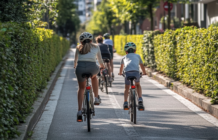 Family biking on bike lane