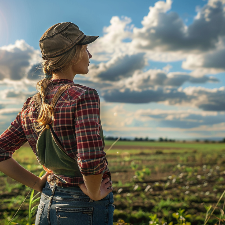 Female farmer looking out over her land