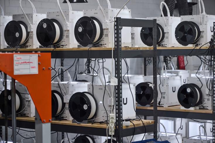 Technical equipment on shelves Technical equipment on shelves