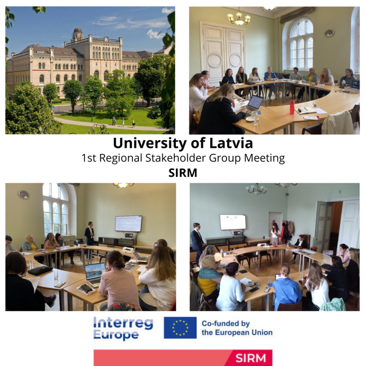 4 photos: University of Latvia and 3 photos with participants of the meeting during the presentation.