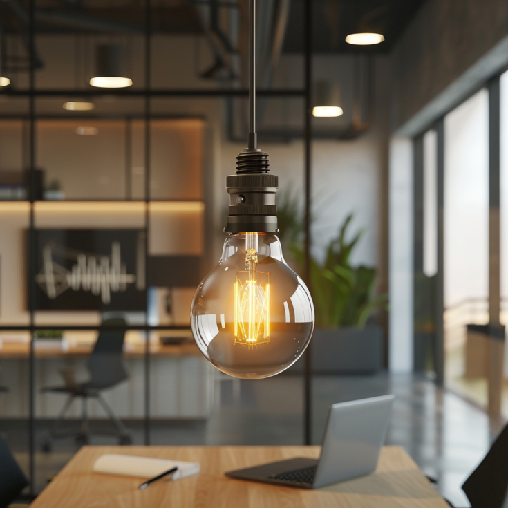 Lightbulb hanging over table