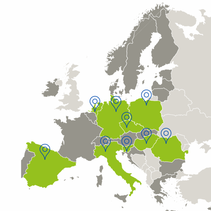 Map showing the partners of the WEEEWaste project