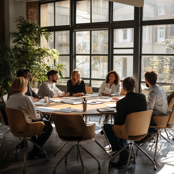 People sitting at round table discussing