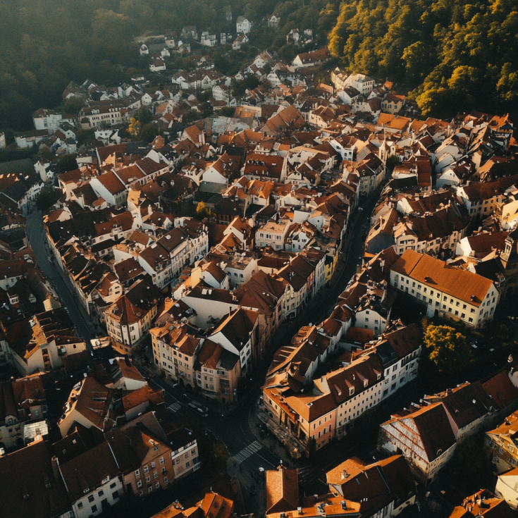 View of a European town from above