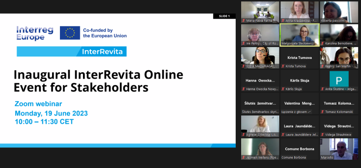 Printscreen of welcome presentation slide during the Inaugural InterRevita Online Event for Stakeholders.