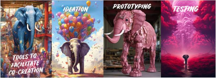 Images of elephants that illustrate steps of co creation