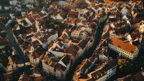 View of a European town from above