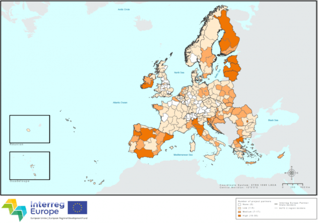 Map of regions' representation in Interreg Europe projects approved in 2014-2020