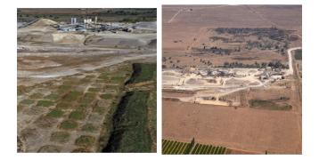 Aerial view of the experimental plan showing the different soil mixtures in the Ménudelle quarry, south-east France). (@Chenot, IMBE).