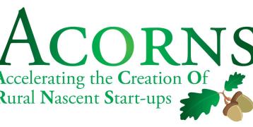 ACORNS, Accelerating the Creation of Rural Nascent Start-ups, logo with green text and image of two acorns with leaves