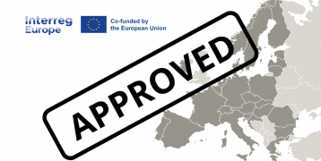 European map and Interreg Europe logo stamped with the word approved