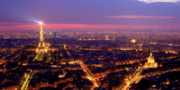 Birdview of Paris and the Eiffel tower by night