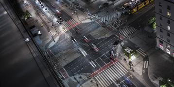 Crossroad from above at night