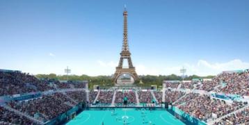 Outdoor Blind Football stadium with Eiffel Tower in the background