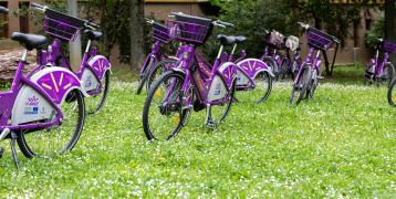 electric community bikes in Veszprém wating to continue the journey