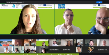Print screen with people on a green background in a Zoom Call