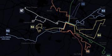 Map of the night bus line of the city of bologna