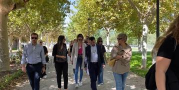 People walking around the park