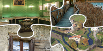 Four photos representing the four recognized ecomuseums in Veneto Region, Italy