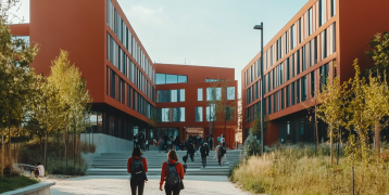 European university, students are entrering the buidling European university, students are entrering the buidling